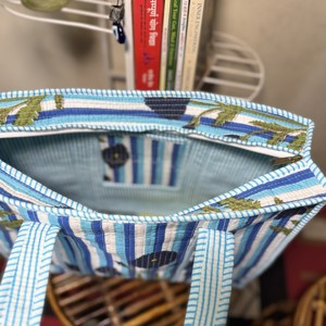 Bolso Tote Acolchado de Algodón, Estilo Vintage, con Estampado Floral y Rayas, con Cierre, para el Hombro, para Viajes Diarios y Playa - Product Image 6