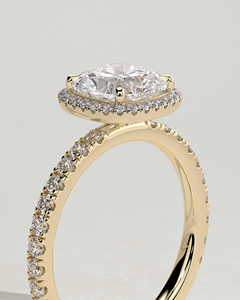 Anillo de Oro Sólido de 14k con Diamante Solitario Cultivado en Laboratorio de Corte Cojín y Halo con Banda de Diamantes Engastados en Pavé, Anillo Nupcial de Lujo Hecho a Mano - Product Image 3