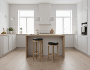 Ensemble de 2 tabourets de bar ronds modernes en bois massif avec 2 pieds courbés - Durables et légers - Product Image 4