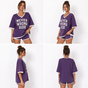 V Neck Short Sleeve Double Layer T Shirt Ladies Cotton Polyester Tee <b>Top</b> Embroidered Double Layer T-Shirts Women's V Neck Tee - Product Image 5