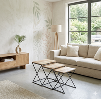 Ensemble de 3 tables basses modernes faites à la main avec rangement en bois de manguier pour salon