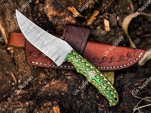 มีดดาบเหล็กดามัสกัส ฟูลแทงค์ คลิปพอยท์ 8 นิ้ว คมกริบ ใบมีดคงที่ สำหรับล่าสัตว์และตั้งแคมป์ ด้ามจับทำจากกระดูกอูฐ รับผลิตแบบ OEM/ODM ขายส่ง - Product Image 5