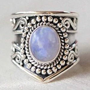 Blue Fire Rainbow <b>Moonstone</b> <b>Ring</b> 925 Sterling Silver Handmade Statement Promise <b>Ring</b> for Women Boho Oval June Birthstone Jewelry - Product Image 3