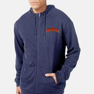 Sweat-shirts à capuche pour hommes en molleton 100% coton de haute qualité, bleu marine uni, coupe ample, épaules tombantes, logo imprimé DTF personnalisé, broderie, hiver, OEM - Product Image 2