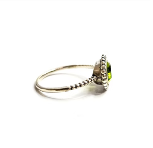 Luxury 925 Sterling Silver Green Peridot <b>Ring</b> Elegant Beaded Halo Design Minimalist <b>Thin</b> Band Fine Jewelry for Women - Product Image 3