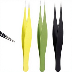 Juego de Pinzas para Cejas con Punta Puntiaguda, Acero Inoxidable, Duraderas, Estilo Moderno, Amarillo, Verde, Negro, Profesionales, Hechas a Mano, Curvadas - Product Image 3