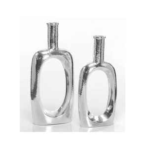 Metal Tabletop <b>Vase</b> Set Handmade Silver Finish Decorative Home Office Accent <b>Vases</b> with Circular Cutout Design - Product Image 3