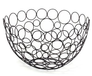 Frutero Redondo con Forma de Círculo, Acabado Negro, Cesta para Frutas y Verduras, Soporte para Plátanos, para Mesa de Comedor, Cocina, Negro - Product Image 1