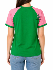 เสื้อยืด HMR Alpha Kapa Soroor แบบสั่งทำพิเศษสำหรับผู้หญิง ปักลายกรีก ผ้าเจอร์ซีย์พรีเมียม |   เสื้อยืดคอตตอนปักลายสำหรับผู้หญิง คอวี - Product Image 5