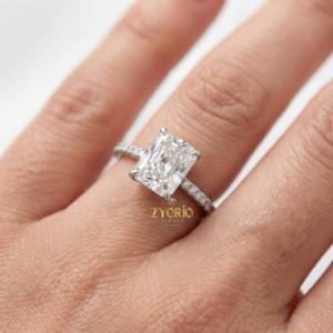 Anillo de compromiso de lujo con corte radiante, engaste catedral, diamante cultivado en laboratorio, oro macizo, anillo de boda, moderno, inspirado en la naturaleza, para fiesta - Product Image 6