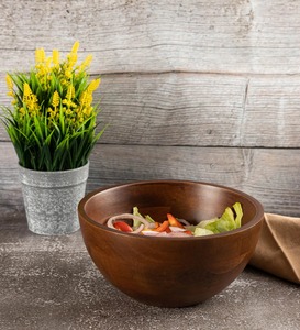 Large Rustic Wooden Bowl Handcrafted Solid Wood Salad And Fruit <b>Serving</b> Bowl For Farmhouse Kitchen Counter Decor - Product Image 2