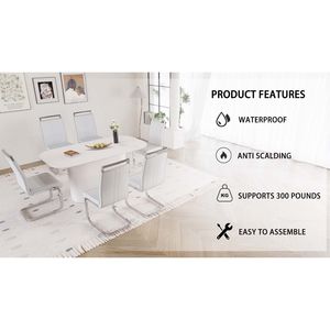 Set di 6 Sedie Senza Braccioli in Stile Moderno Medievale, in MDF e PU, Colore Crema, 63 Pollici Set da Pranzo in Metallo Placcato Argento da Assemblare per Sala da Pranzo - Product Image 6