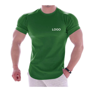 เสื้อยืดคอกลมแขนสั้นสีเขียวมะกอกสำหรับผู้ชาย ทรงเข้ารูป สีพื้น แห้งเร็ว สปอร์ต ผ้าถัก โพลีเอสเตอร์ 100% - Product Image 6