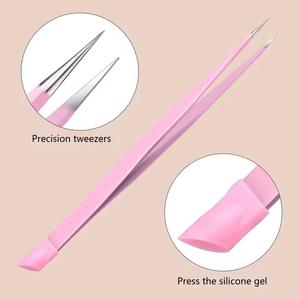 Precision Eyelash Tweezers Stainless Steel <b>Smooth</b> Tip Black and Pink Gradient Handle Makeup <b>Tools</b> - Product Image 6