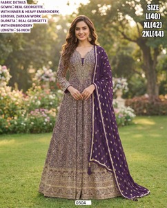 Robe Anarkali Roshan Gulzar pour femme, brodée Bandhani, élégante, longue, en jacquard et georgette, coupe classique, toutes saisons, pour les fêtes de Diwali - Product Image 1