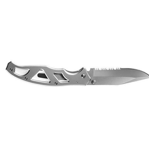 Couteaux de poche pliants gris argenté avec lame en acier inoxydable partiellement dentelée, manche en métal squeletté, légers, pour l'extérieur et l'EDC - Product Image 3