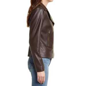 PIHA SPORTS Women's Genuine Leather Motorcycle Jacket (<b>3</b> Colors) Biker Style Zip Pockets Windproof Regular Length for Winter - Product Image 6