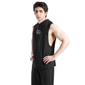 Black Perform Hooded Tank Men's Sleeveless Gym Hoodie <b>Vest</b> Cotton Workout Training Fitness Bodybuilding <b>Stringer</b> Athletic Muscle - Product Image 4