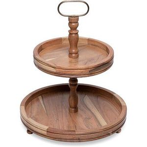 Wood Cupcake Stand 2 Tiers Wood Cake Stand Holder Round Tiered <b>Display</b> Stand Detachable Cupcake Serving Tray - Product Image 3