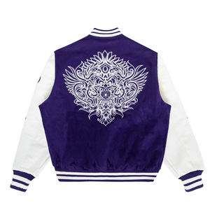 Wholesale Unisex Premium Quality <b>Men's</b> Winter Cow Hide <b>Bomber</b> <b>Jacket</b> High Street Stand New Design Custom Logo Embroidery <b>Varsity</b> - Product Image 5