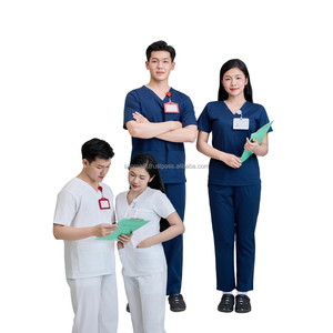 Venta al por mayor ropa uniformes conjuntos Hospital estiramiento médico batas médicos bata blanca enfermería Top manga corta-MOQ BAJO-OEM/ODM - Product Image 1