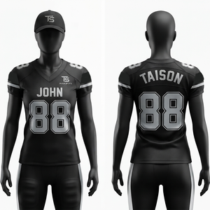 Uniforme de Fútbol Americano para Hombre, Premium, 220 GSM, Malla de Poliéster, Jersey Negro y Blanco, Logotipo Personalizado, Número, Manga a Rayas, Ropa de Equipo - Product Image 1