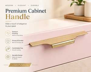 Tirador de Gabinete Moderno en Oro Cepillado, Tirador Largo para Cajón, Herraje Metálico para Muebles de Cocina KELLTON NR-SH-1007 - Product Image 1