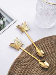 Juego de mini cucharas de latón dorado con mango de flor, libélula, estrella de mar y pájaro, cucharas para postre, café, té y bebidas, utensilios metálicos para remover. - Product Image 5