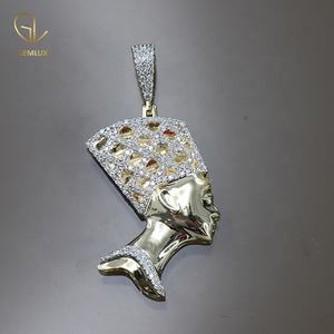 Offre Spéciale bijoux fins Moissanite diamant egypte 10K or jaune "reine Néfertiti" diamant pendentif à breloque pour hommes femmes - Product Image 1