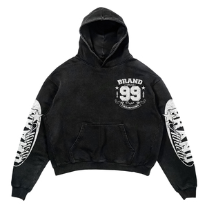 OEM/ODM Oversized Crop <b>Hoodie</b> Men's 100% Cotton French Terry Streetwear Pullover with Front Pocket and Back 99 Logo Print - Product Image 2