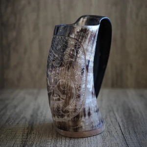 Chope en corne de buffle véritable Viking, motif animalier et ange, faite à la main, écologique, décoration d'intérieur, pour bière, taille personnalisable, haute qualité - Product Image 4