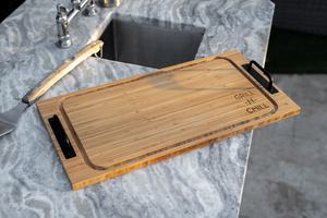 Patterson Rectangle Wood Chopping Block With Handle Personalized Engraved Family <b>Name</b> Kitchen Serving Board UO india UO - Product Image 5