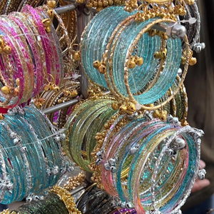 Trendy Geometric Silver Plated <b>Glass</b> <b>Bangles</b> Imitation Pearl Churiyan Set Custom Colors Wedding Party Wear - Product Image 3