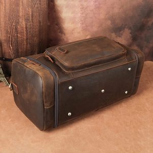 Vintage Candy Pattern Genuine <b>Leather</b> Duffle <b>Bag</b> for Men and Women Fashionable Sports and Gym Travel <b>Bag</b> with Two Front Pockets. - Product Image 5
