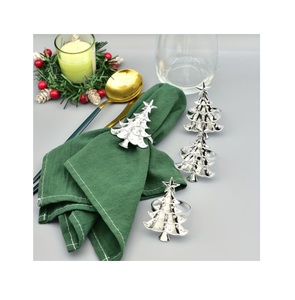 Anneaux de serviette en métal argenté motif renne de Noël, porte-serviettes écologiques pour la décoration de table de fête - Product Image 4