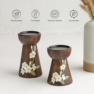 Porte-bougie en bois sur mesure fait main, résistant à la chaleur, écologique, rustique, floral, pour la décoration de la maison et des mariages - Product Image 3
