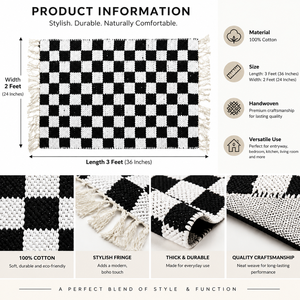 Black White Puzzle Handmade Luxury Wool/Silk Reversible Washable Woven Rug <b>Mat</b> for Front <b>Door</b> Entryway Bedroom Home - Product Image 2