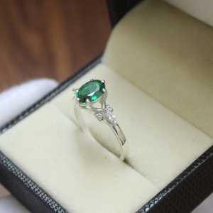 Lab <b>Emerald</b> Oval <b>Ring</b> S925 Sterling <b>Silver</b> May Birthstone Engagement <b>Ring</b> Vintage Style Elegant Jewelry For Women - Product Image 5