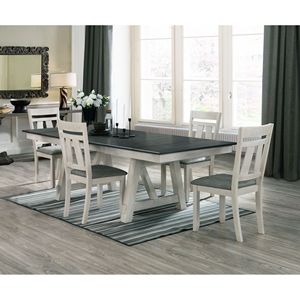 Cottage Style 5pc Extendable Dining Table Set <b>Chalk</b> Gray Two-Tone Finish Upholstered Chairs Wooden Furniture Two Dining Room - Product Image 1