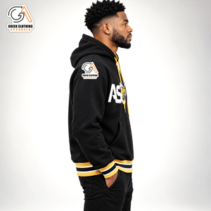 Sweat à capuche noir pour homme avec logo ASU Bee et bordure jaune – Vêtement d'hiver décontracté, coupe régulière, respirant, coupe-vent, en molleton écologique - Product Image 3