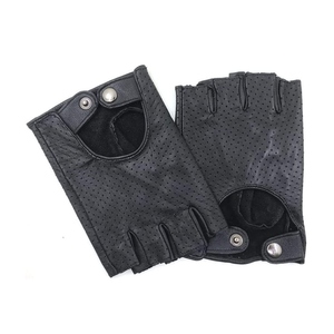 Gants de conduite en cuir de mouton à demi-doigts pour femmes, fins, respirants, antidérapants, pour l'été, décontractés, pour les voyages, produits unisexes - Product Image 4