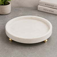 Plateau de rangement rond en marbre avec pieds en laiton, design minimaliste, décoration de table d'intérieur, accessoire de salon