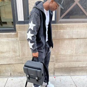 Ensemble de jogging personnalisé délavé à l'acide, en coton épais, style vintage, avec sweat à capuche oversize et pantalon de survêtement déchiré, pour hommes et femmes - Product Image 3