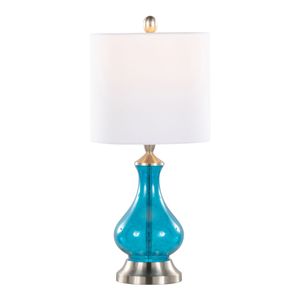 Lámpara de Mesa Contemporánea Jasmine de 22 Pulgadas con Detalles de Vidrio, Cristal Azul Zafiro Transparente, Acabado en Níquel Cepillado, Pantalla de Lino Blanco, Estilo Elegante - Product Image 2
