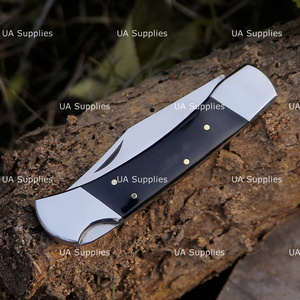 UA Supplies Industrial Grade High Polish Carbon Steel Back <b>Lock</b> Folding Pocket Knife Bull Horn Handle Leather Pouch Knives - Product Image 4