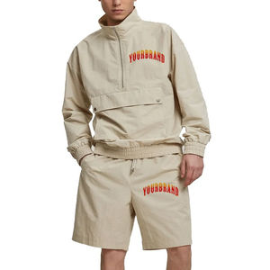 Ensemble de survêtement décontracté pour homme, coupe-vent en polyester, deux pièces, avec veste courte à capuche et pantalon de jogging, fermeture éclair 1/4 - Product Image 1