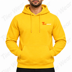 Tiierwear Men's <b>Yellow</b> Hooded Pullover <b>Hoodies</b> Regular Fit Cotton Fleece Casual Pullover with Front Pocket and Logo Print - Product Image 5