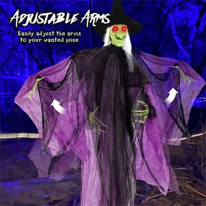 Decoración de Bruja de Halloween de 2.2 m con Movimientos de Brazos Activados por Sonido, Sonidos Terroríficos y Ojos Brillantes para Uso en Interiores/Exteriores - Product Image 6