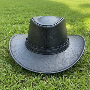 Best Selling Pull on Closure Black <b>Western</b> Guanine Leather Cowboy <b>Hats</b> Vintage Style Business Beach Ski Unisex Adults - Product Image 4