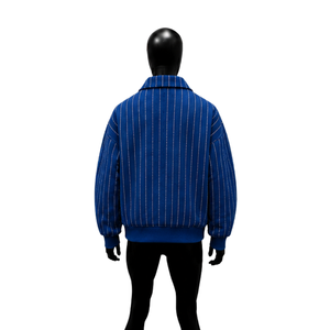 Chaqueta Varsity de Lana con Rayas Azules Personalizada, Chaqueta Bomber para Hombre con Puños Acanalados, Cierre de Botones, Ropa de Calle de Invierno, Venta al Por Mayor, Corte Regular - Product Image 2